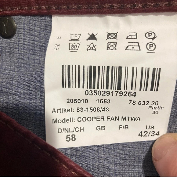 BRAX Sz 42 x 34 Cooper Regular Maroon Burgundy Comfort Slim  Leg Jeans Pants - Picture 12 of 12